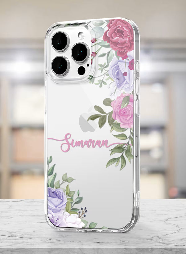 Custom Name Pink & Purple Floral Clear Silicone Cover