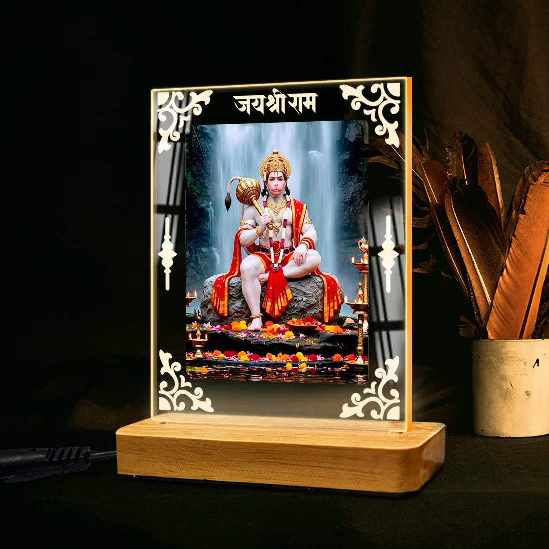 Buy Online Fashionury Acrylic Spiritual Lamp Hanuman Ji Acrylic Led Lamp - Wooden Stand-D5