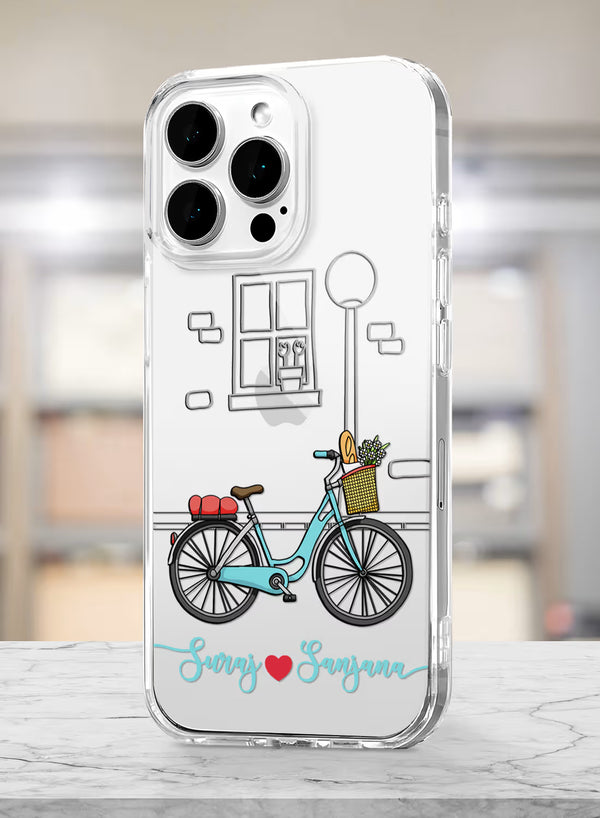 Custom Couple Name Vintage Bicycle Clear Silicone Cover