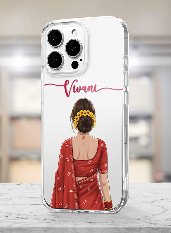 Custom Name Saree Girl Om Print Clear Silicone Cover