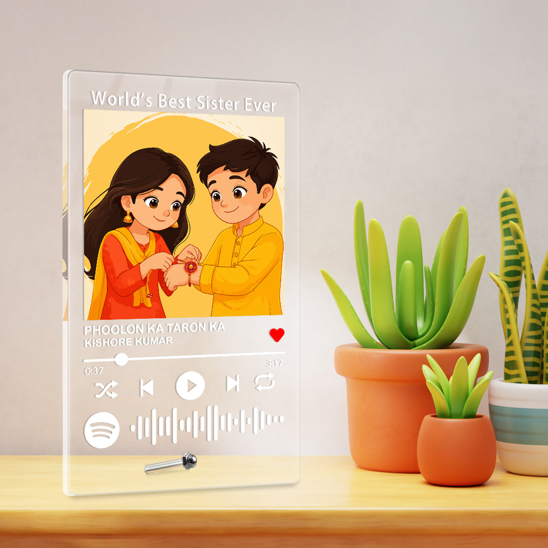 White theme custom Spotify acrylic music plaque – Rakhi gift for sister
