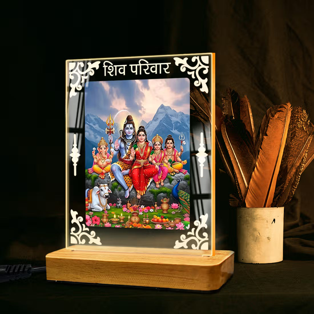 Buy Online Fashionury Acrylic Spiritual Lamp Shiv Parivar Acrylic Led Lamp - Wooden Stand-D2