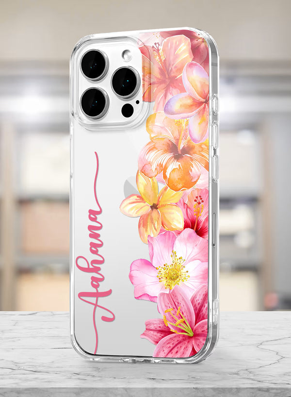 Custom Name Tropical Hibiscus Clear Silicone Phone Cover