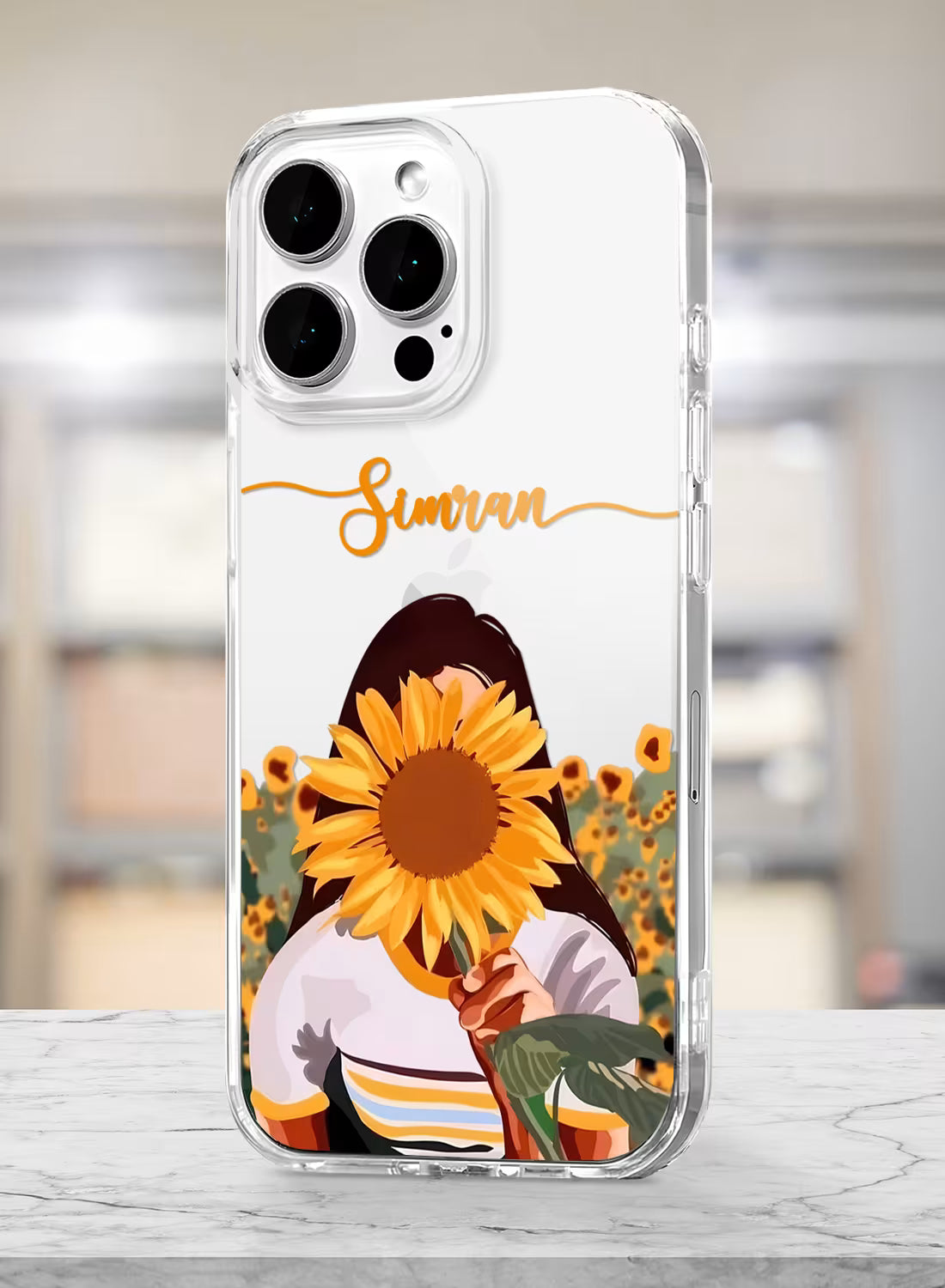 Aesthetic Sunflower Girl Printed Clear Silicone Back Cover