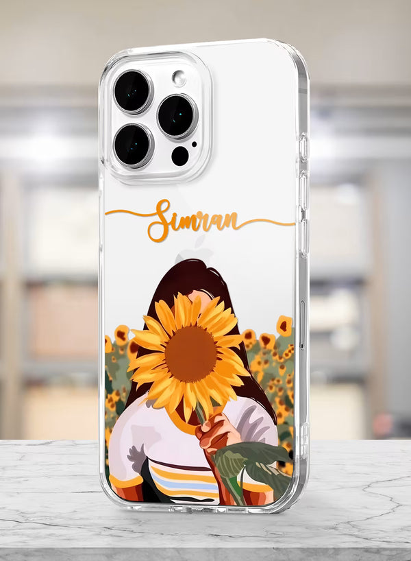 Aesthetic Sunflower Girl Printed Clear Silicone Back Cover