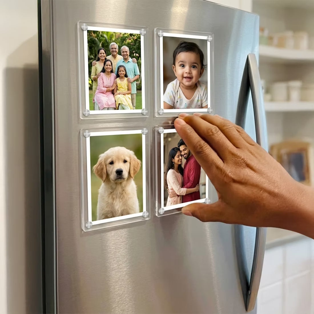 Polaroid acrylic photo fridge magnet set of 4 with family photos and silver screw corners – Fashionury