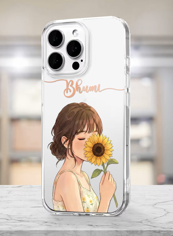 Custom Name Sunflower Girl Clear Silicone Phone Cover