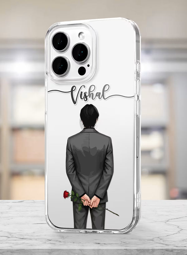 Man with Red Rose Printed Clear Silicone Back Cover