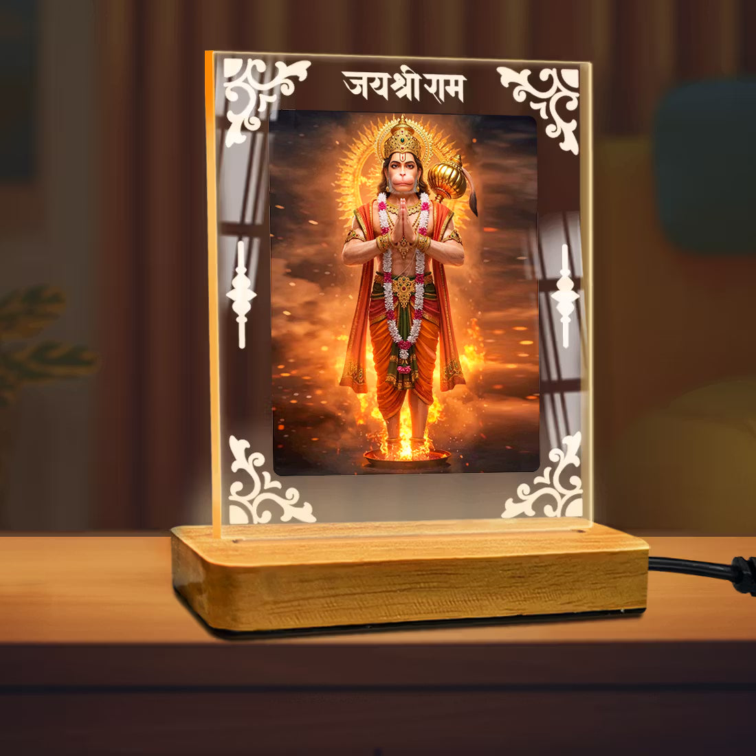 Buy Online Fashionury Acrylic Spiritual Lamp Hanuman Ji Acrylic Led Lamp - Wooden Stand-D2