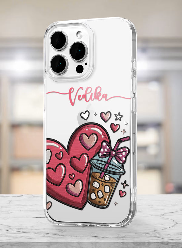 Hearts & Coffee Printed Clear Silicone Back Cover