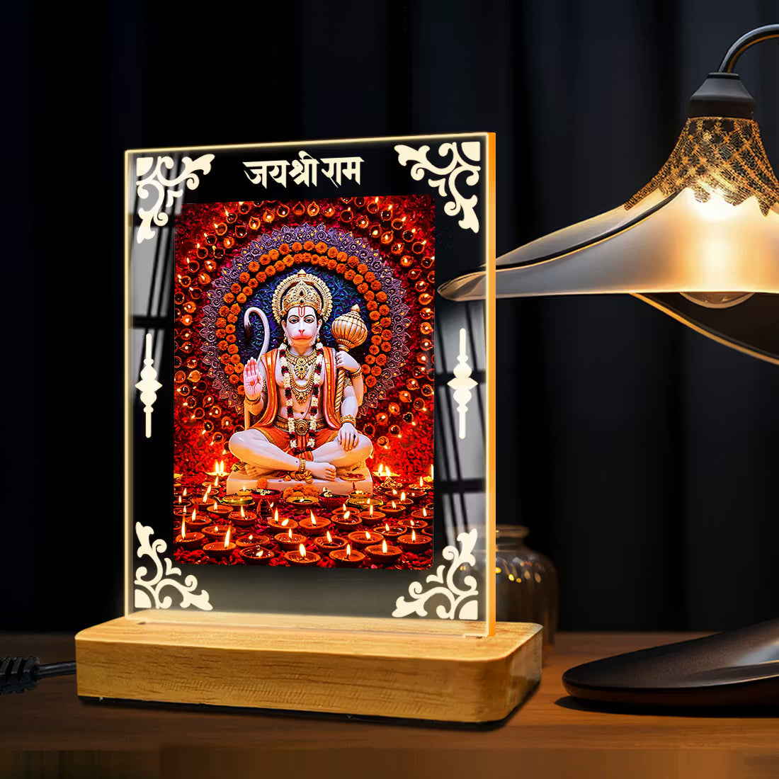 Buy Online Fashionury Acrylic Spiritual Lamp Hanuman Ji Acrylic Led Lamp - Wooden Stand-D4