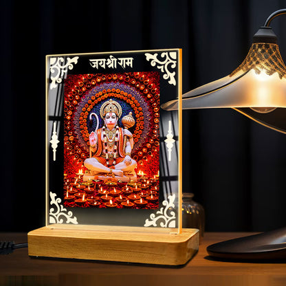Buy Online Fashionury Acrylic Spiritual Lamp Hanuman Ji Acrylic Led Lamp - Wooden Stand-D4
