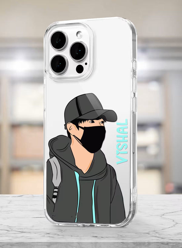 Masked Boy in Hoodie Printed Clear Silicone Back Cover