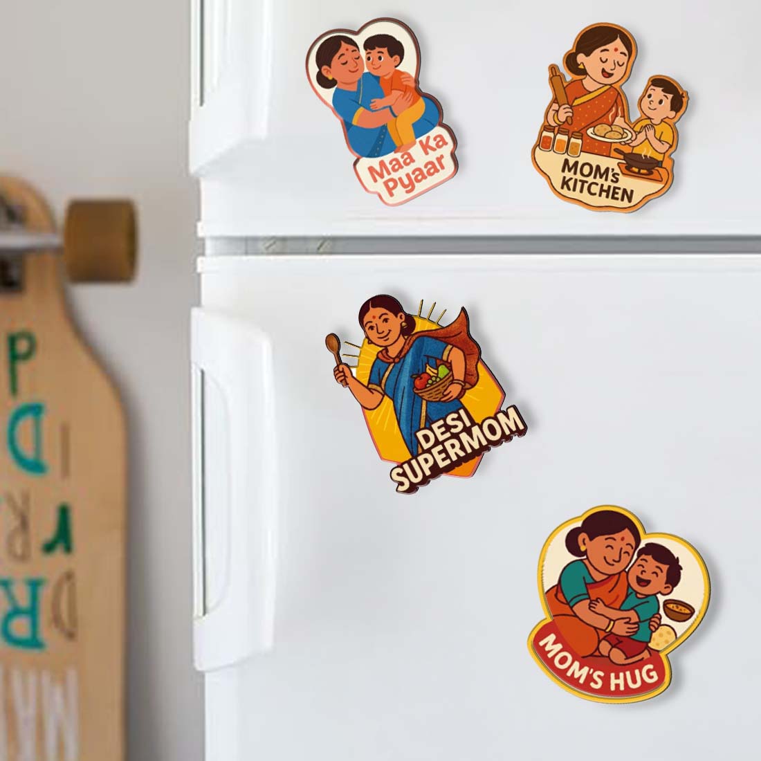Mom Love MDF Fridge Magnet Set – Pack of 4 Desi Mom Designs