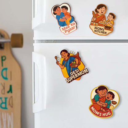 Mom Love MDF Fridge Magnet Set – Pack of 4 Desi Mom Designs