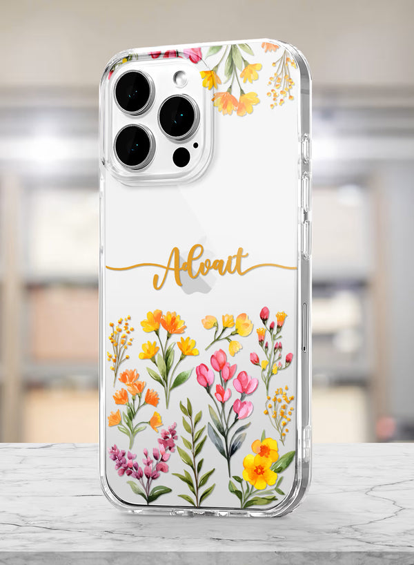 Custom Name Wildflower Meadow Clear Silicone Phone Cover