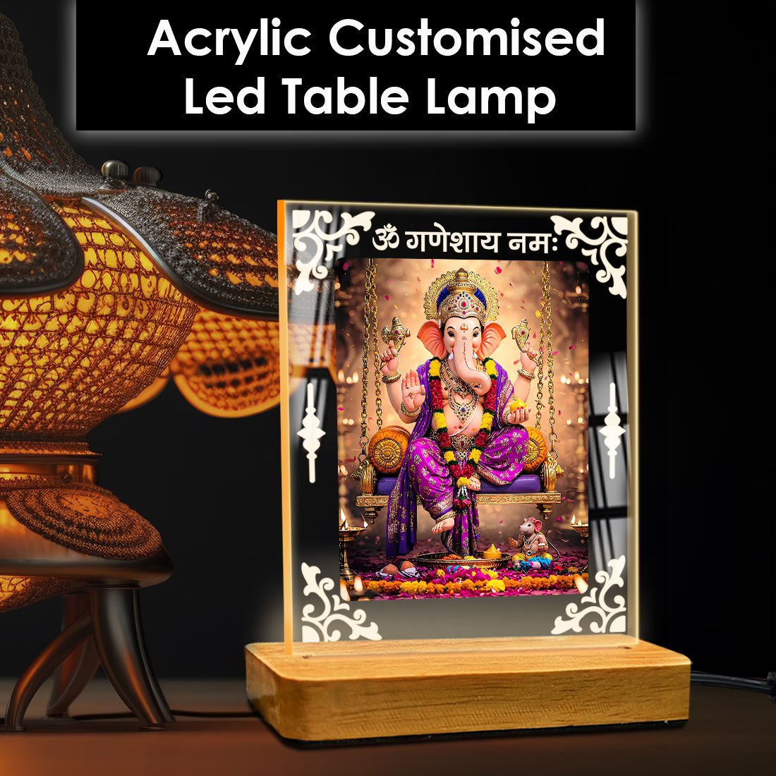 Buy Online Fashionury Acrylic Spiritual Lamp Ganesh Ji Acrylic Led Lamp - Wooden Stand D1