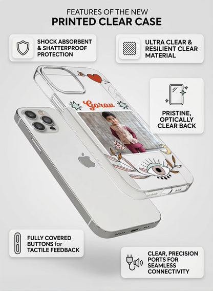Custom Photo Name Boho Evil Eye Clear Silicone Phone Cover
