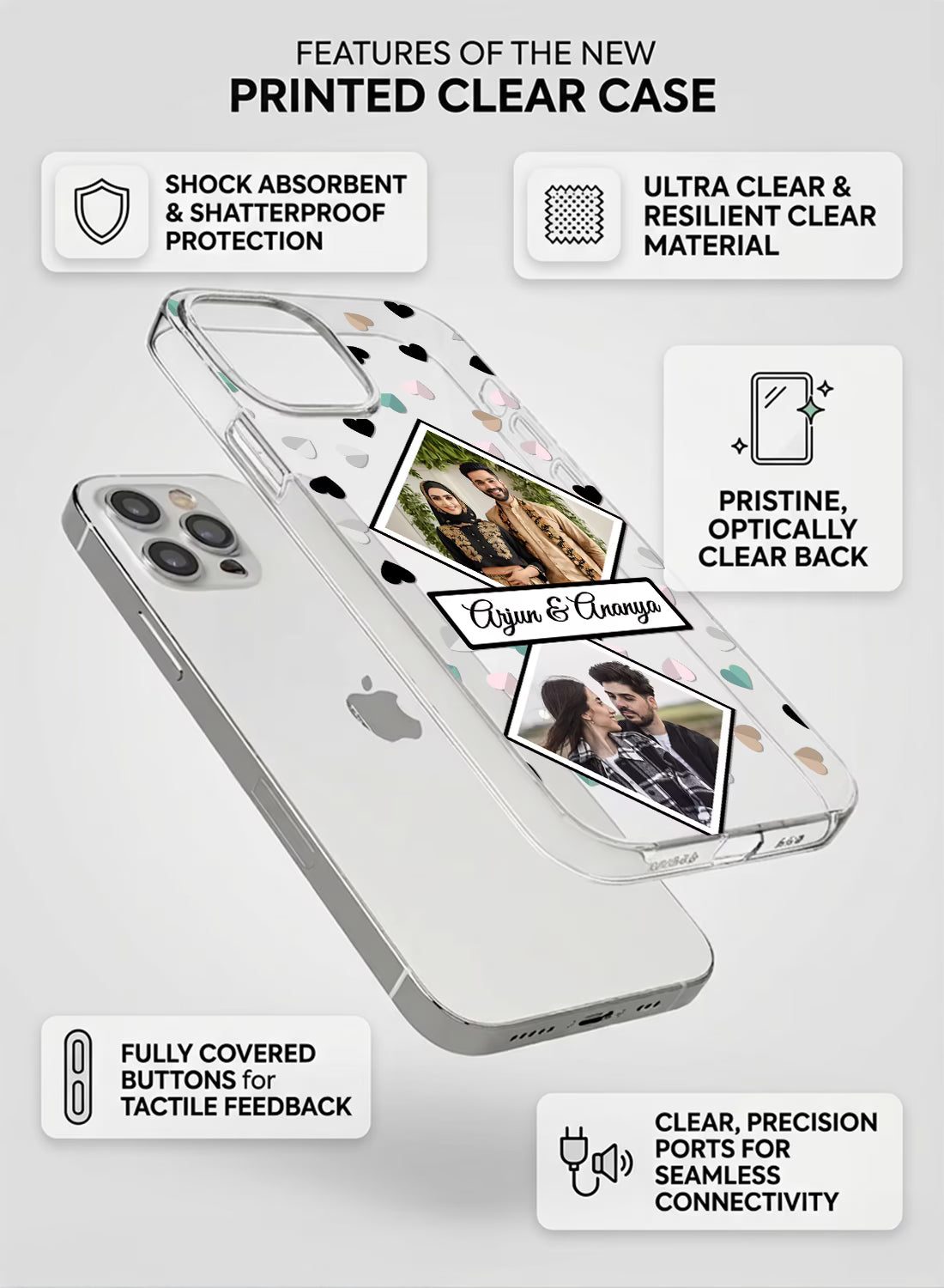 Couple 2 Photo Diamond Frame Heart Clear Silicone Cover