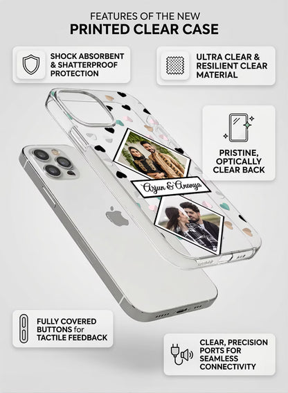 Couple 2 Photo Diamond Frame Heart Clear Silicone Cover