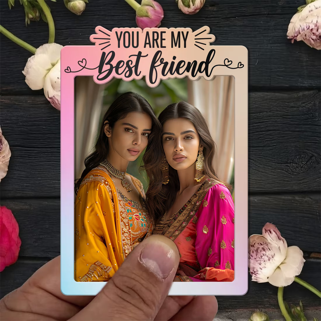 You Are My Best Friend wooden fridge magnet with custom photo and pastel design