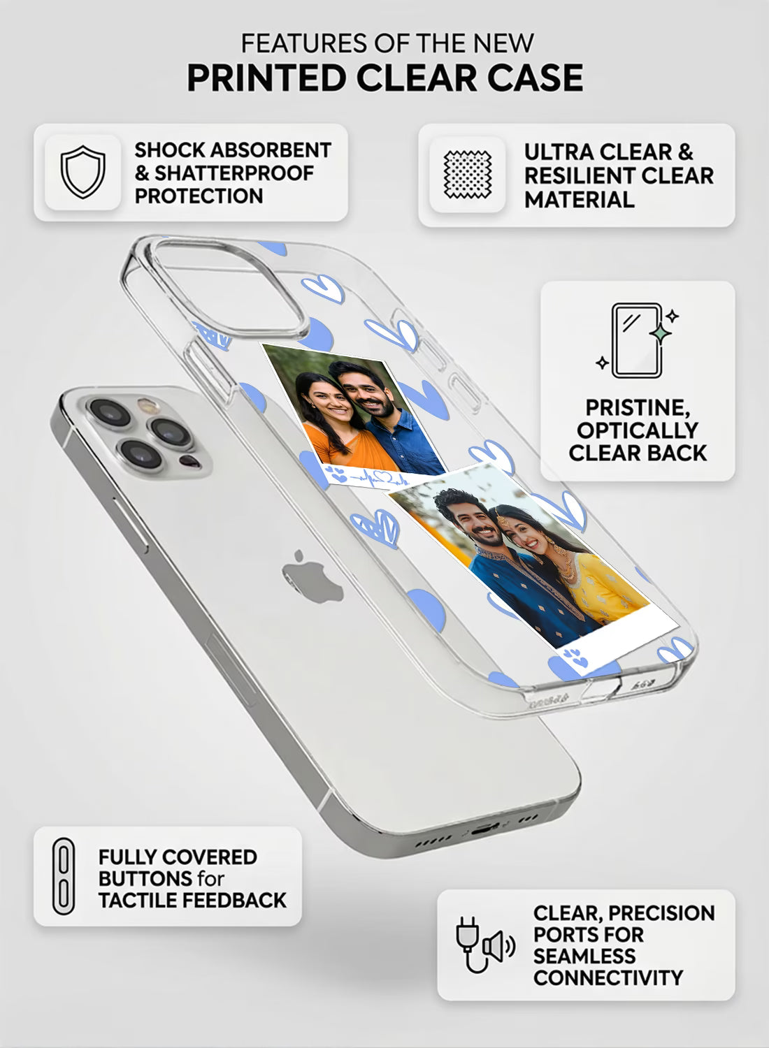 Blue Doodle Heart Dual Photo Custom Silicone Mobile Cover