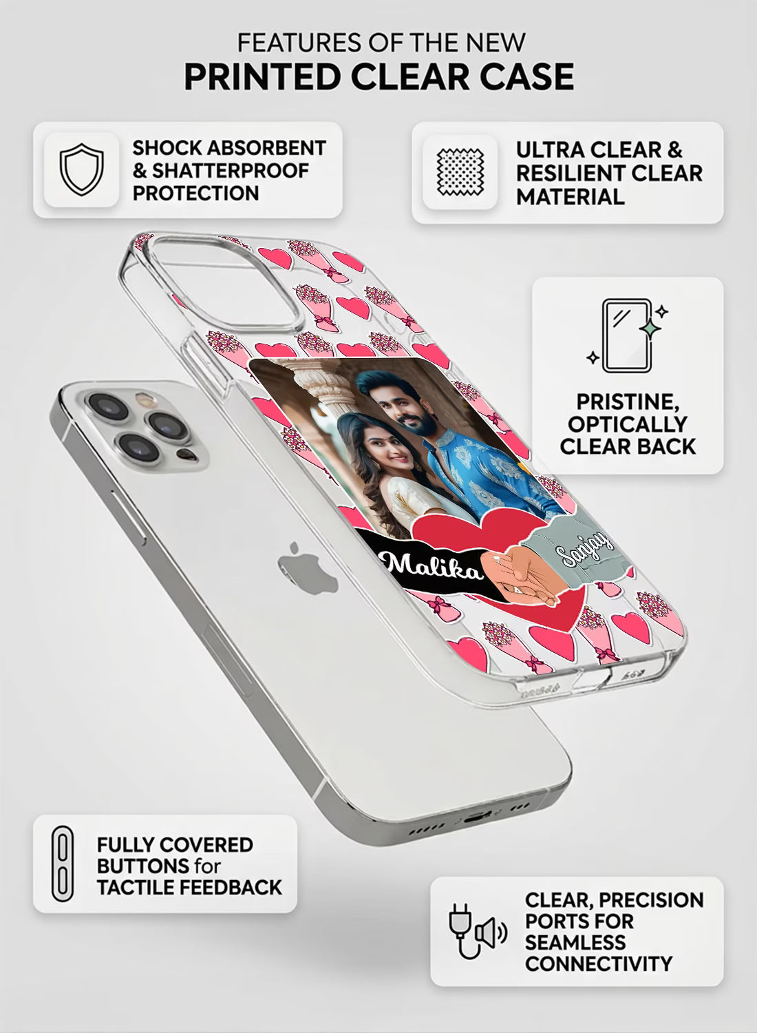 Pink Heart Bouquet Couple Photo Silicone Mobile Cover