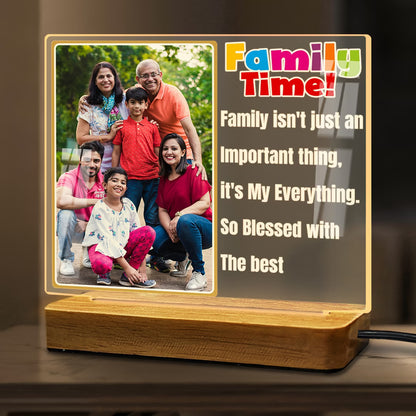 Custom Family Time Acrylic LED Lamp Wooden Base
