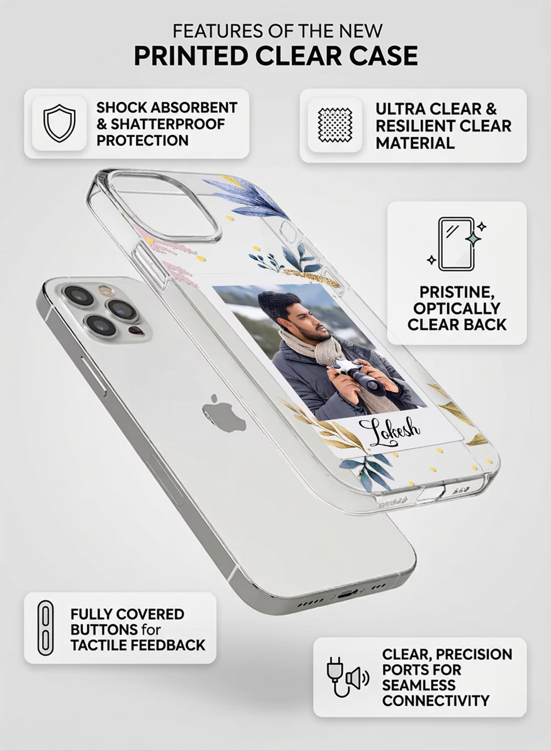 Blue Botanical Custom Photo & Name Silicone Mobile Cover