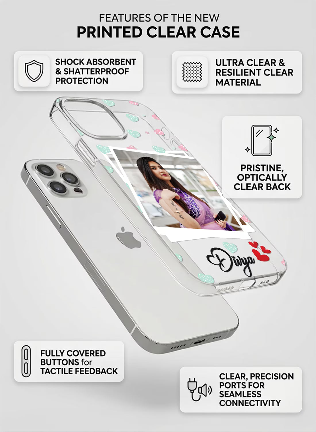 Pastel Hearts Polaroid Custom Photo Silicone Mobile Cover
