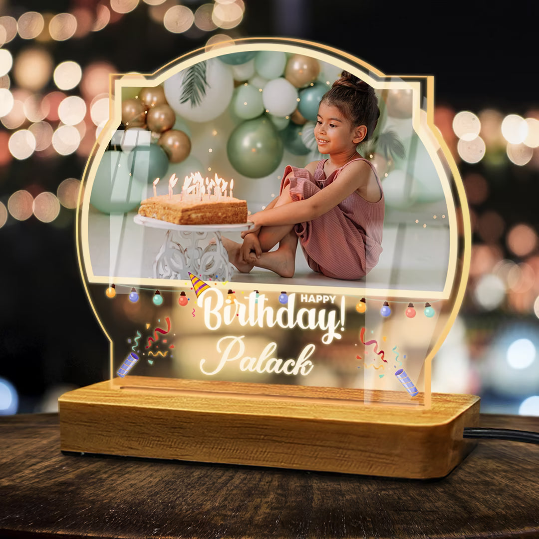 Custom Birthday Photo & Name Acrylic LED Lamp | Fashionury