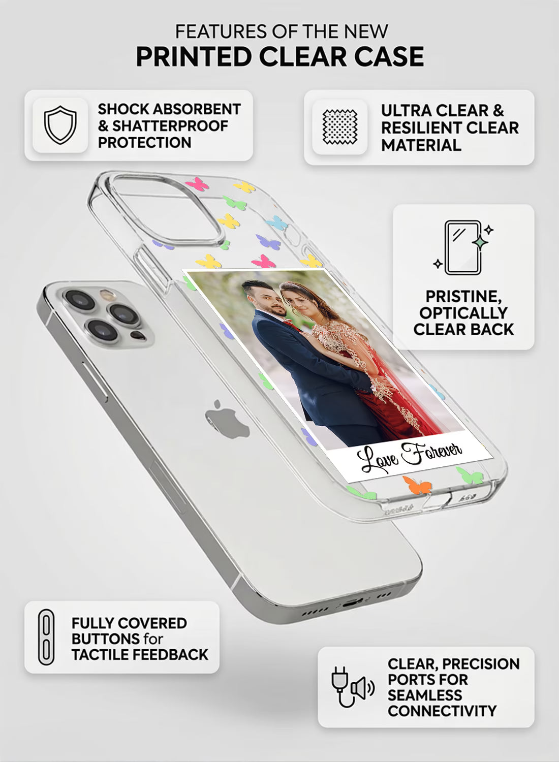 Custom Photo Name Butterfly Clear Silicone Phone Cover