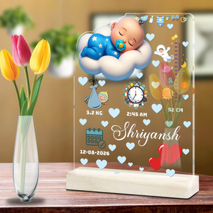Custom Baby Boy Birth Stats Acrylic Tabletop Frame