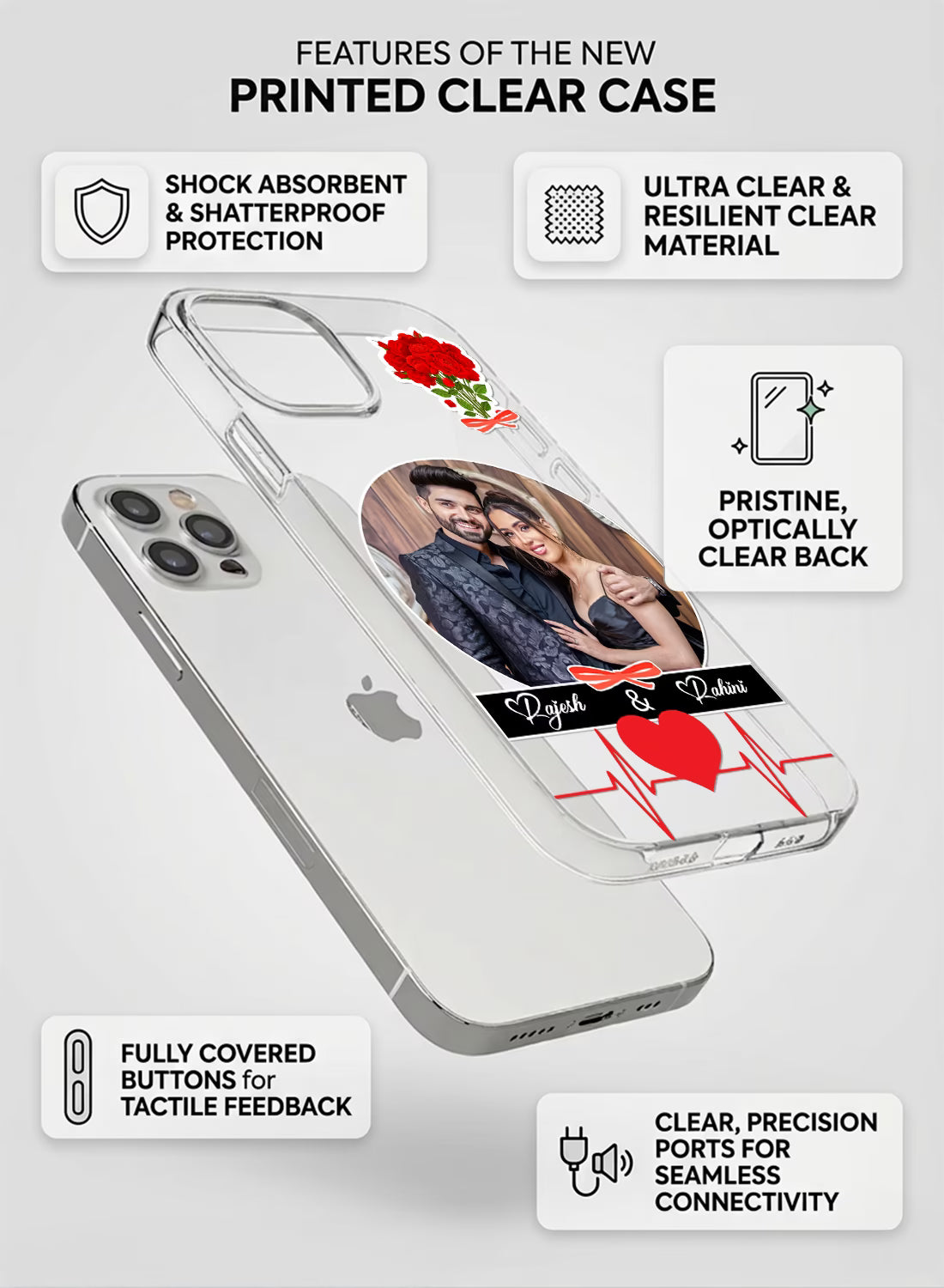 Rose Bouquet Heartbeat Couple Name Silicone Mobile Cover