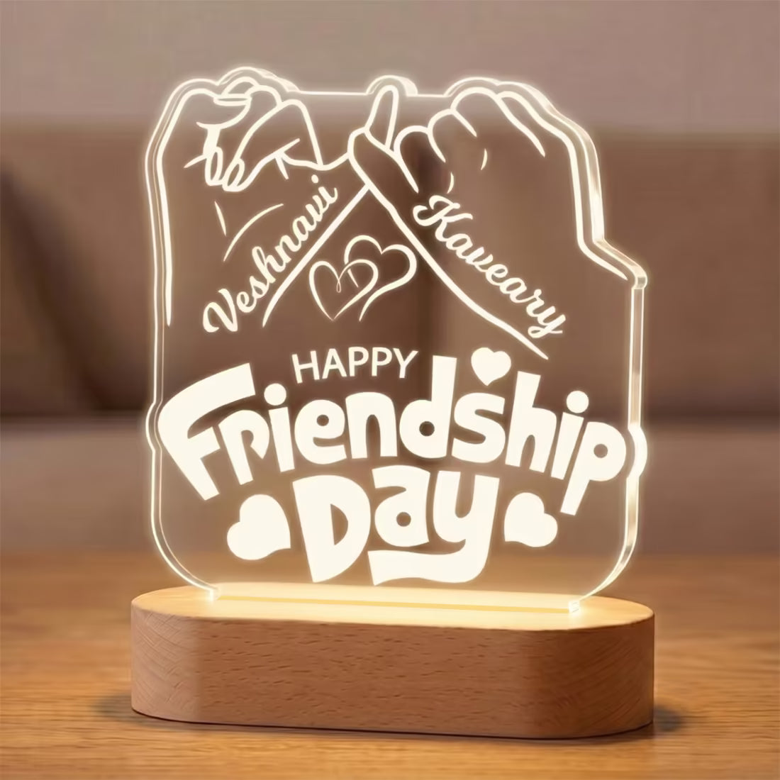 Happy Friendship Day pinky promise acrylic LED lamp with custom bestie names