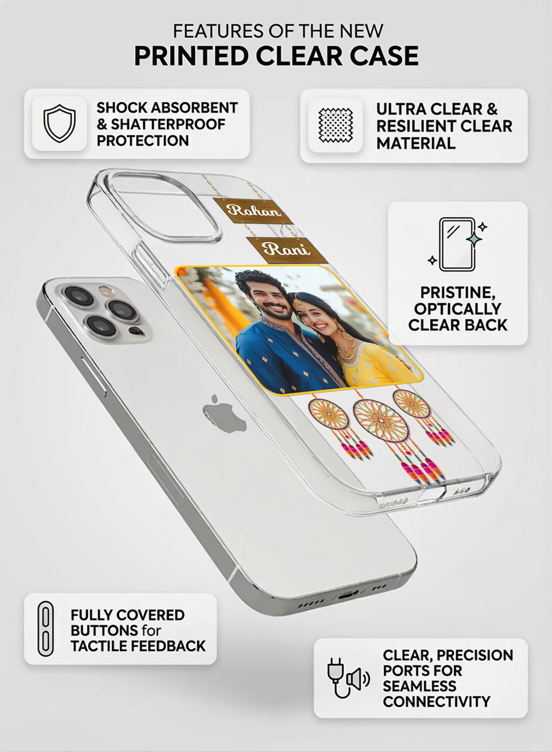 Deamcatcher & Wooden Name Printed Clear Silicone Cover