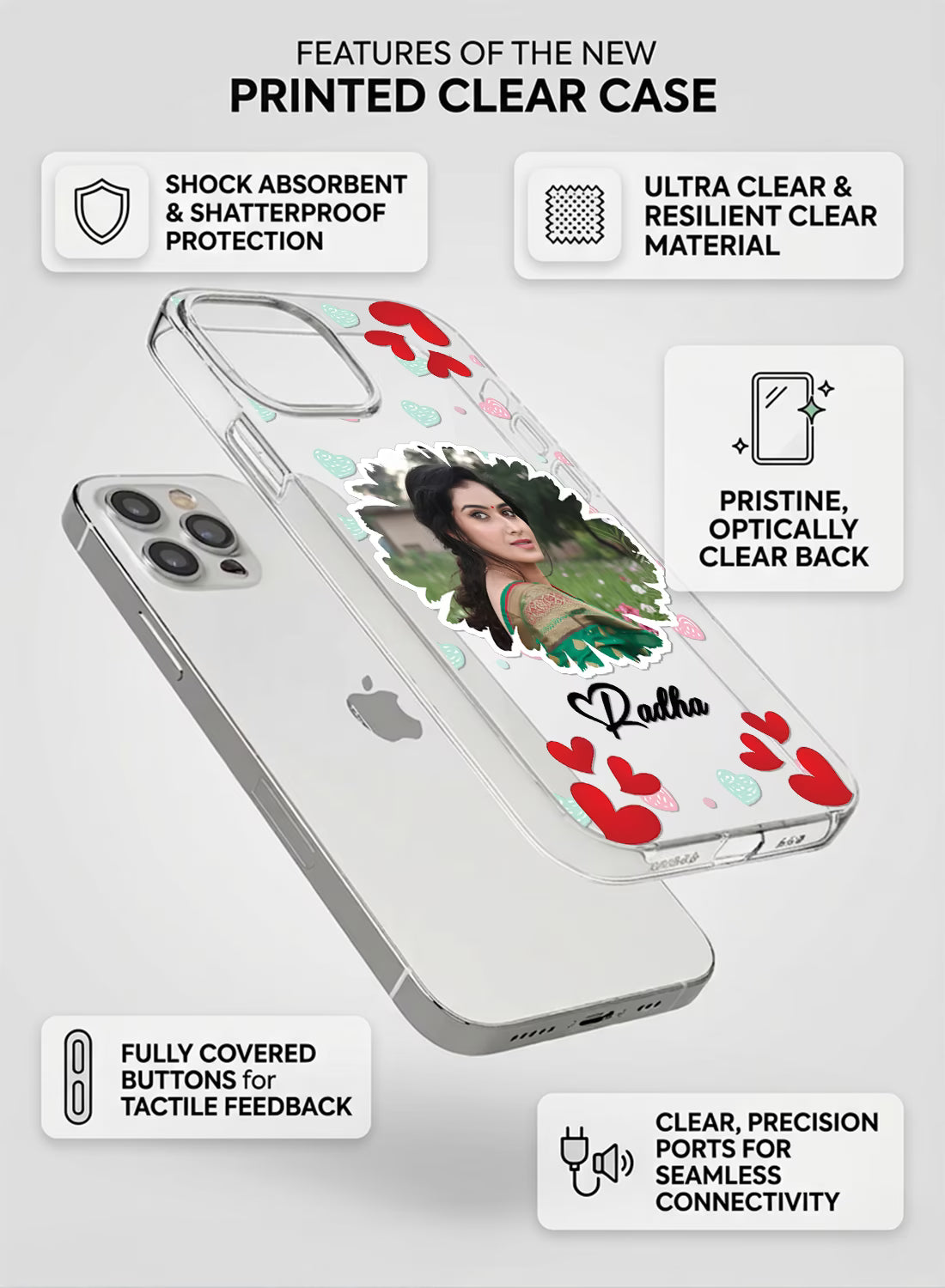 Mixed Hearts Cutout Photo & Name Silicone Mobile Cover