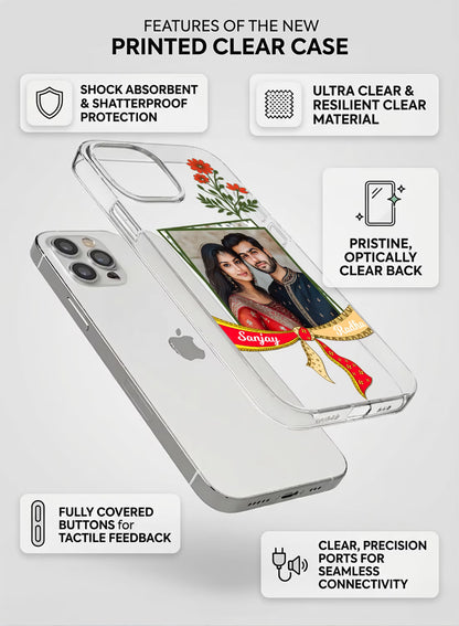 Wedding Photo & Ribbon Name Printed Clear Silicone Cover