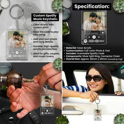 Custom Spotify music acrylic keychain with photo, song name and scannable code
