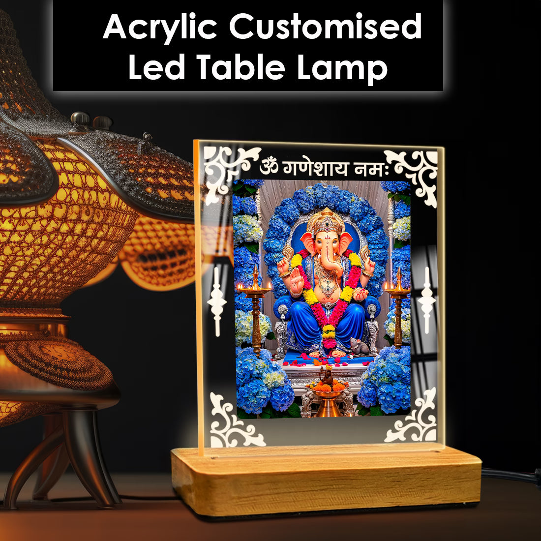 Buy Online Fashionury Acrylic Spiritual Lamp Ganpati Bappa Acrylic Led Lamp - Wooden Stand D2