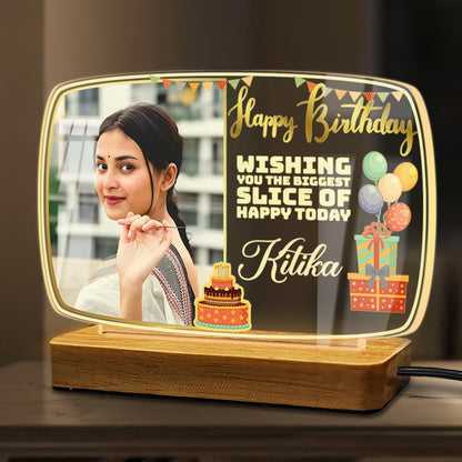 Birthday Lamp with LED Wooden Base – Landscape