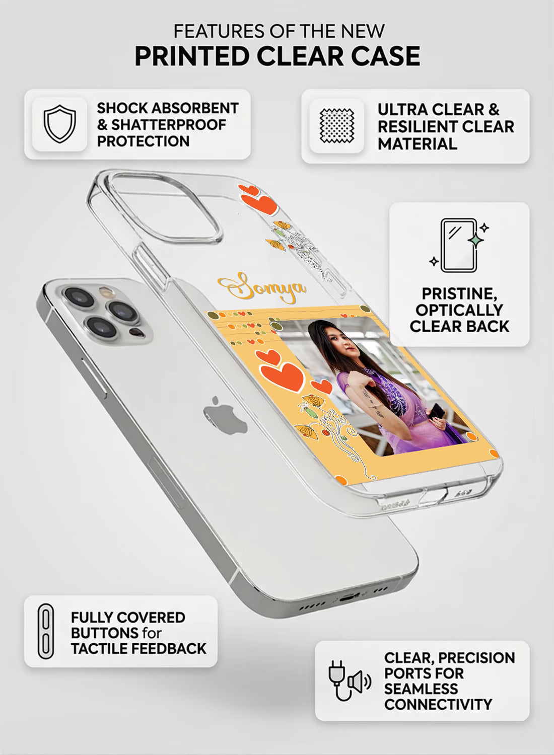 Yellow Heart Floral Custom Photo Silicone Mobile Cover