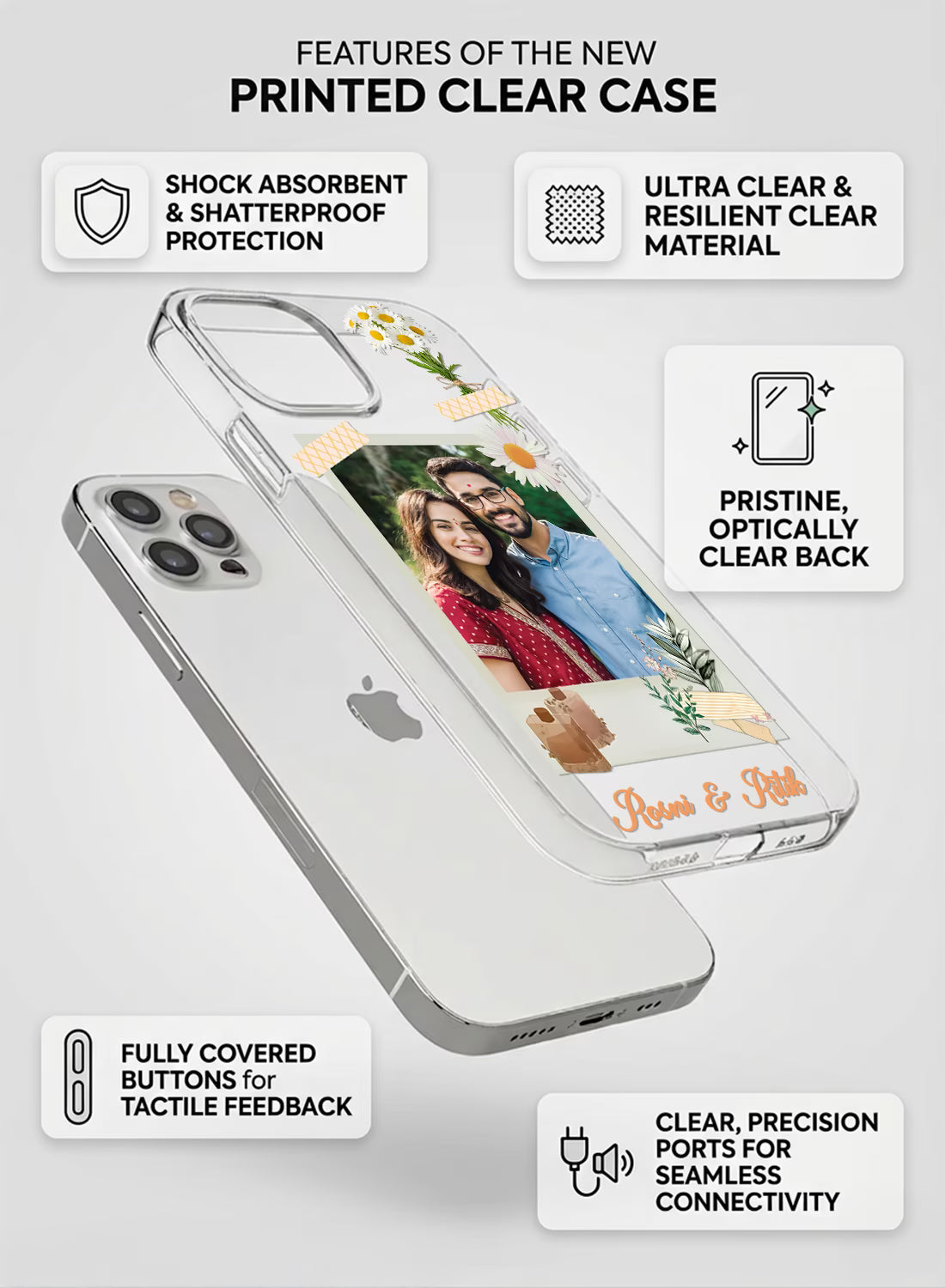 Daisy Washi Tape Custom Photo & Name Silicone Mobile Cover