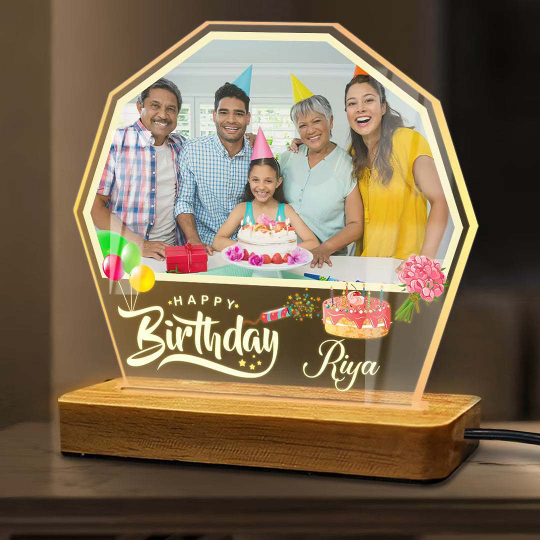 Custom Birthday Octagon Acrylic Photo LED Lamp | Fashionury