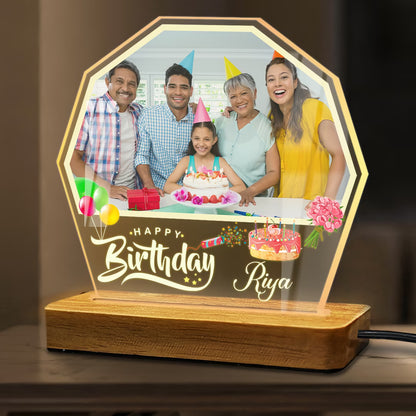 Custom Birthday Octagon Acrylic Photo LED Lamp | Fashionury