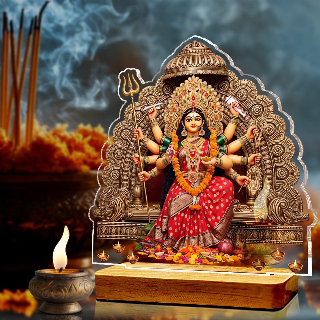 Buy Online Fashionury Acrylic Spiritual tabletop Maa Durga's 3D Acrylic frame - Wooden Stand-D4