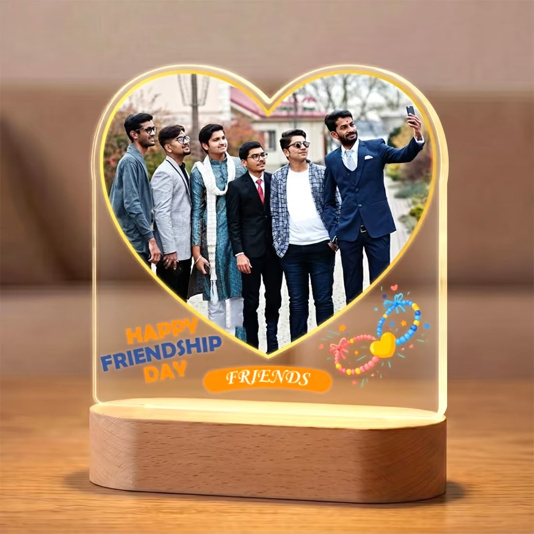 Happy Friendship Day heart photo acrylic LED lamp with friends group portrait