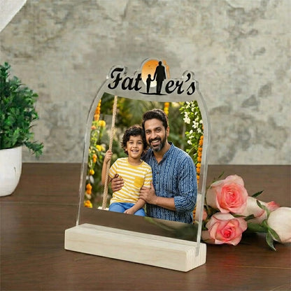 Personalised Father's Day arch acrylic photo plaque with father and daughter photo on wooden base keepsake gift
