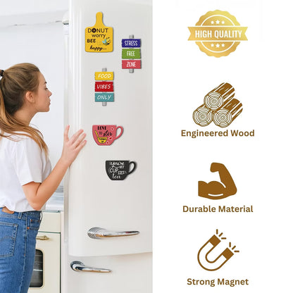 Kitchen Quotes MDF wooden fridge magnet set of 5 with fun typography and designs