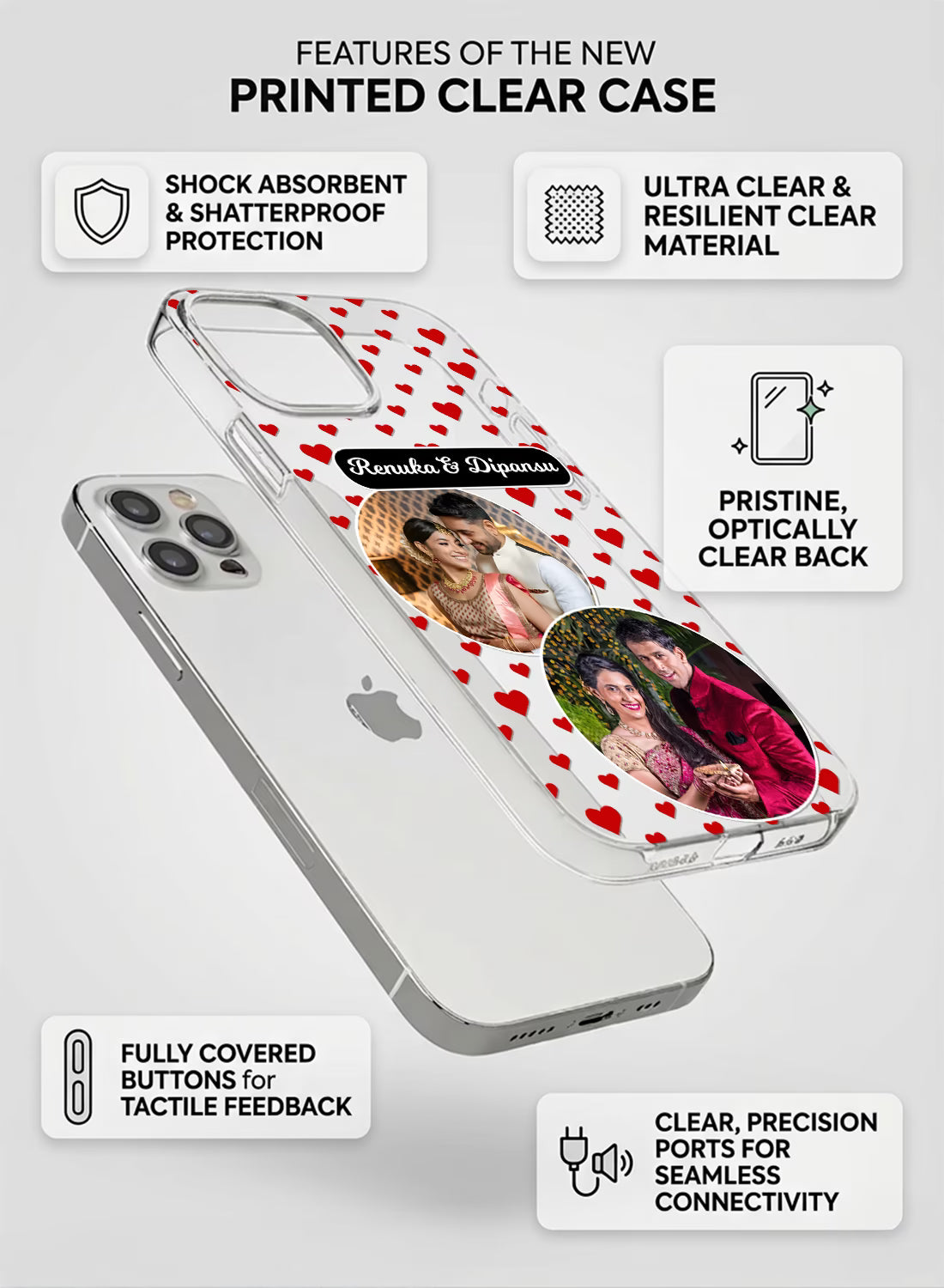 Couple 2 Photo Heart Pattern Clear Silicone Phone Cover